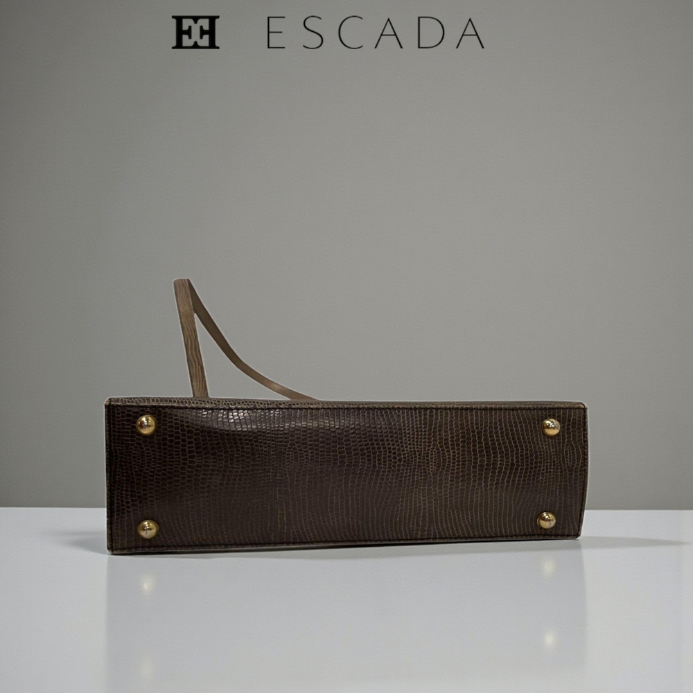 Vintage ESCADA Genuine Lizard Exotic Leather Shoulder Bag Brown Gold Hardware - Picture 5 of 9